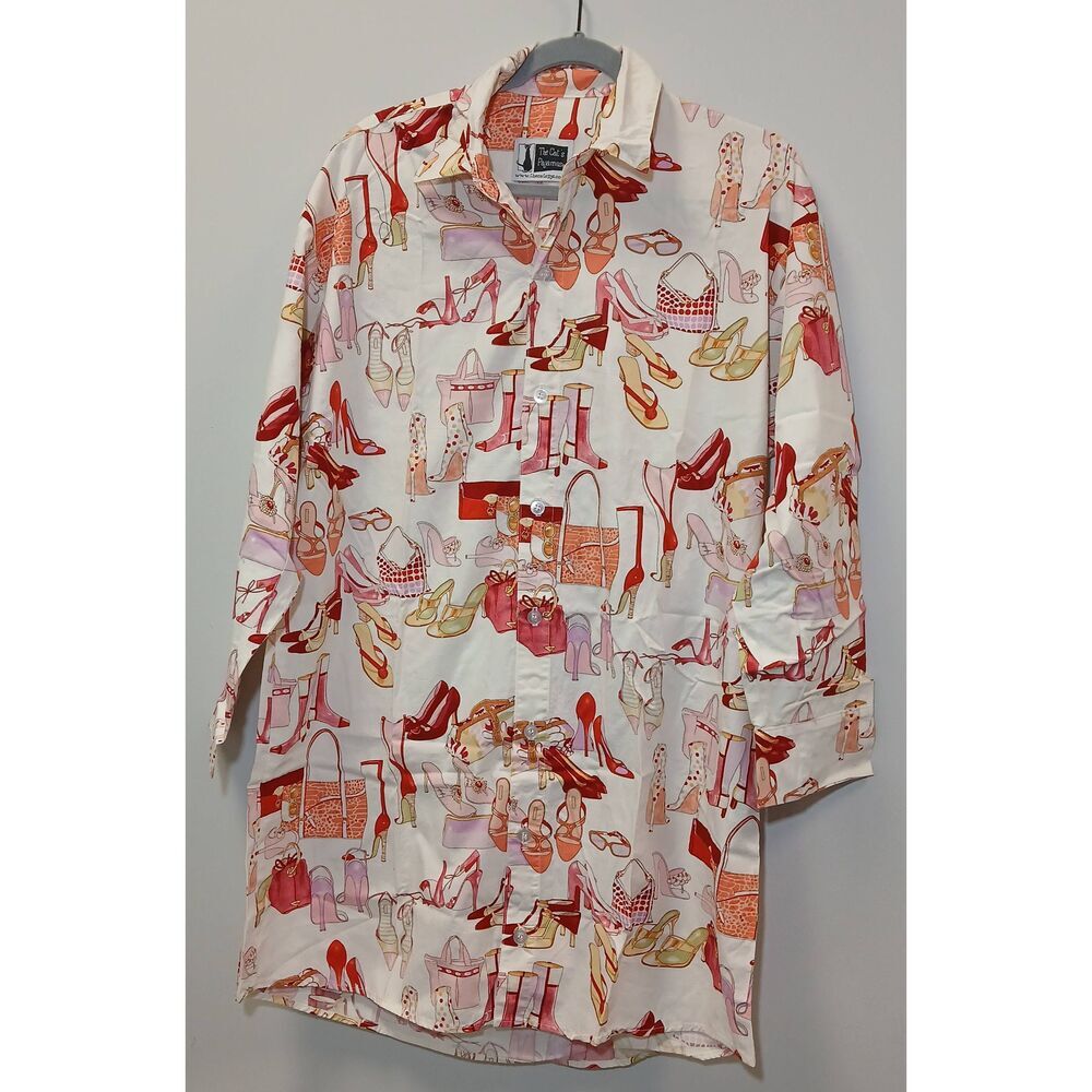 The cat's pajama womens medium shirt dress red pink cream lounge sleepwear